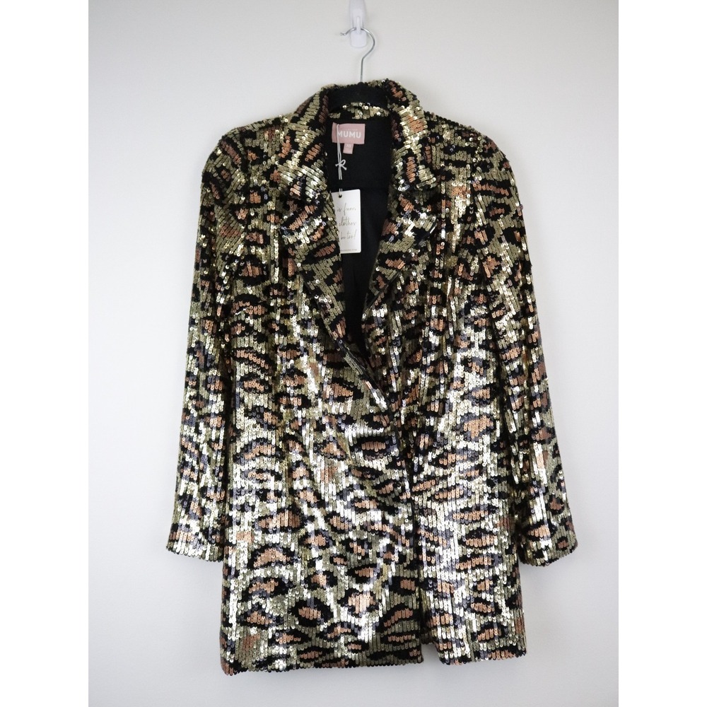 NWT Show Me Your Mumu Bazel Blazer Dress Party Cheetah Sequins XS - Picture 2 of 10